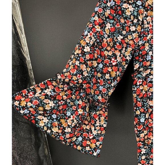 Emery Rose Floral Tiered Prairie Midi Dress L 3/4 Sleeves Cottagecore Ditzy - Picture 4 of 7